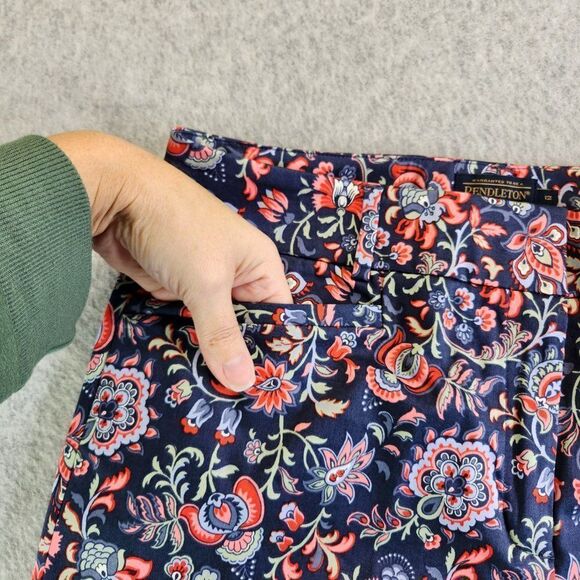 Pendleton Pants Womens 12 Blue Floral Trouser Dress Straight Leg High Rise - Picture 3 of 16